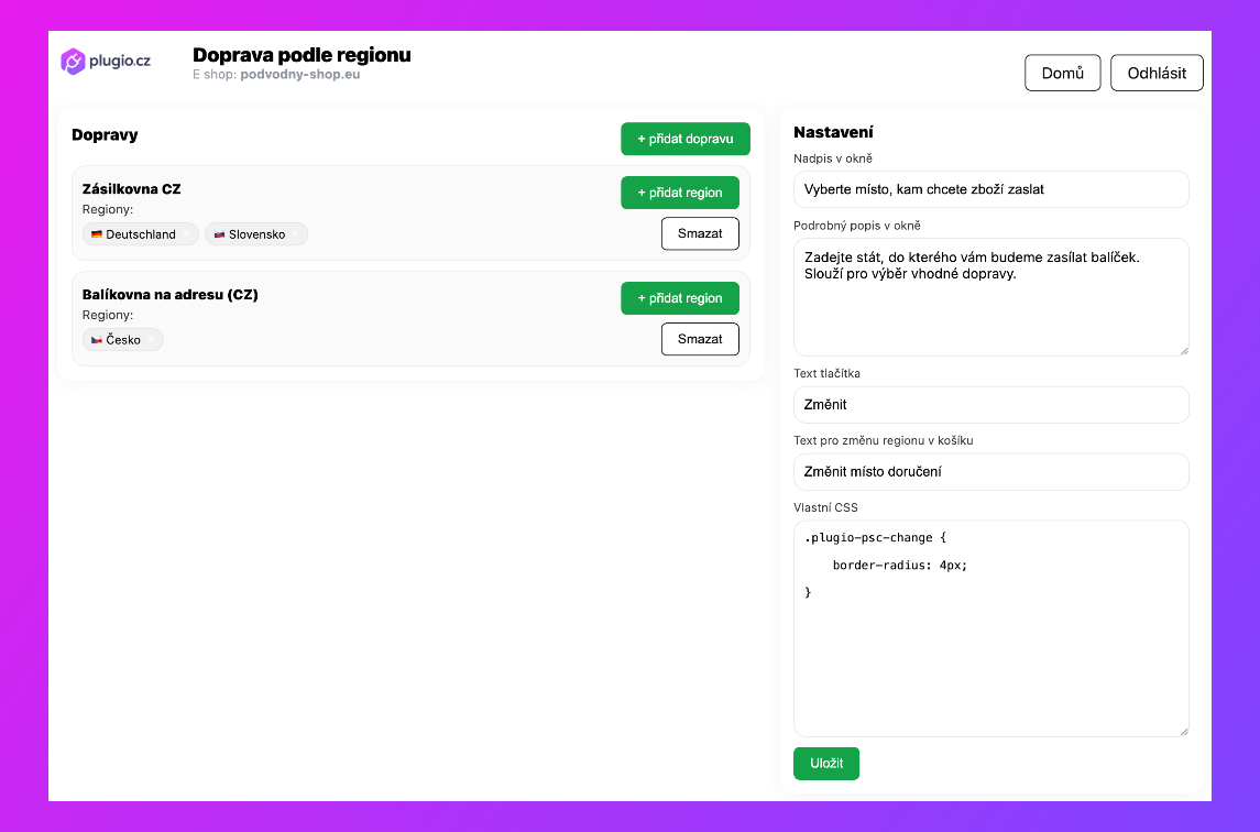 Doprava podle regionu