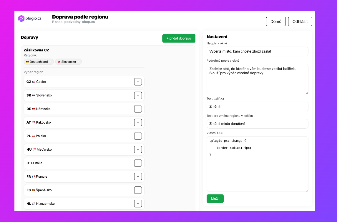 Doprava podle regionu